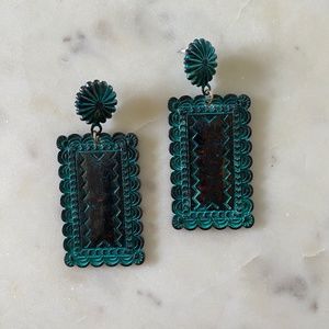 Vintage Style Blue Patina Southwest Boho Earrings